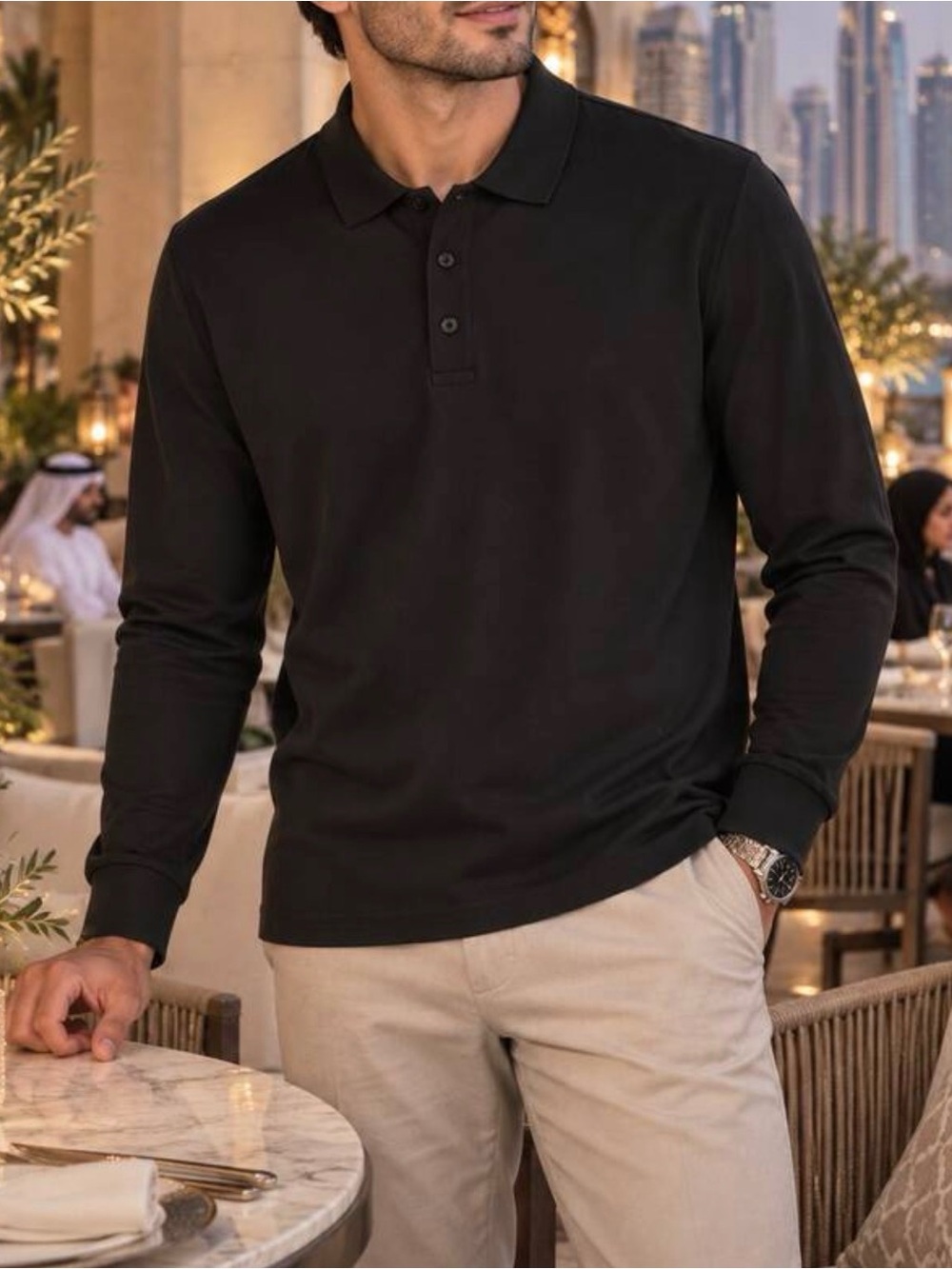 Men's Long Sleeve Polo Shirt - Black